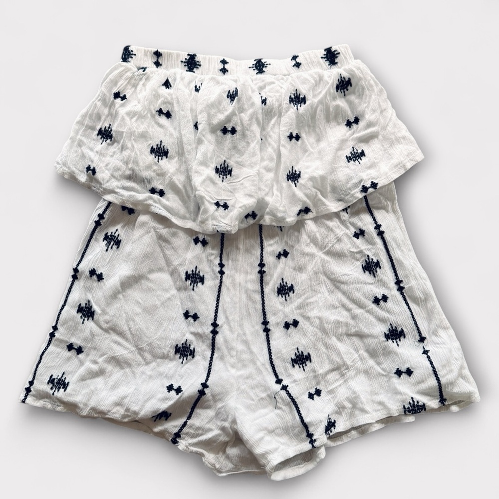 Japna Embroidered Geometric Romper Strapless